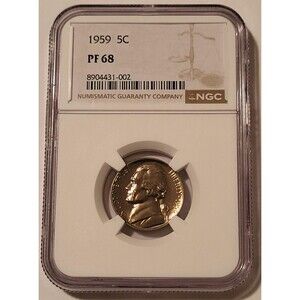 1959 Jefferson Nickel Proof PF68 NGC Light Toning